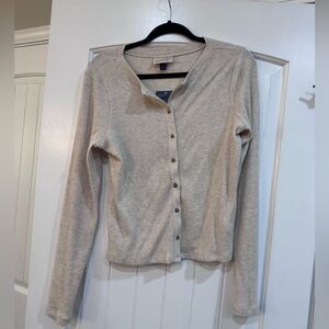 Universal Thread Cream Ribbed Button-Up Top